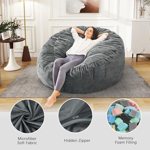 Bean Bag Chairs for Adults - Giant Bean Bag Chair Convertible Bean Bag Bed - Beanbag Chair with Micro Fiber Cover/Furniture Foam Filler
