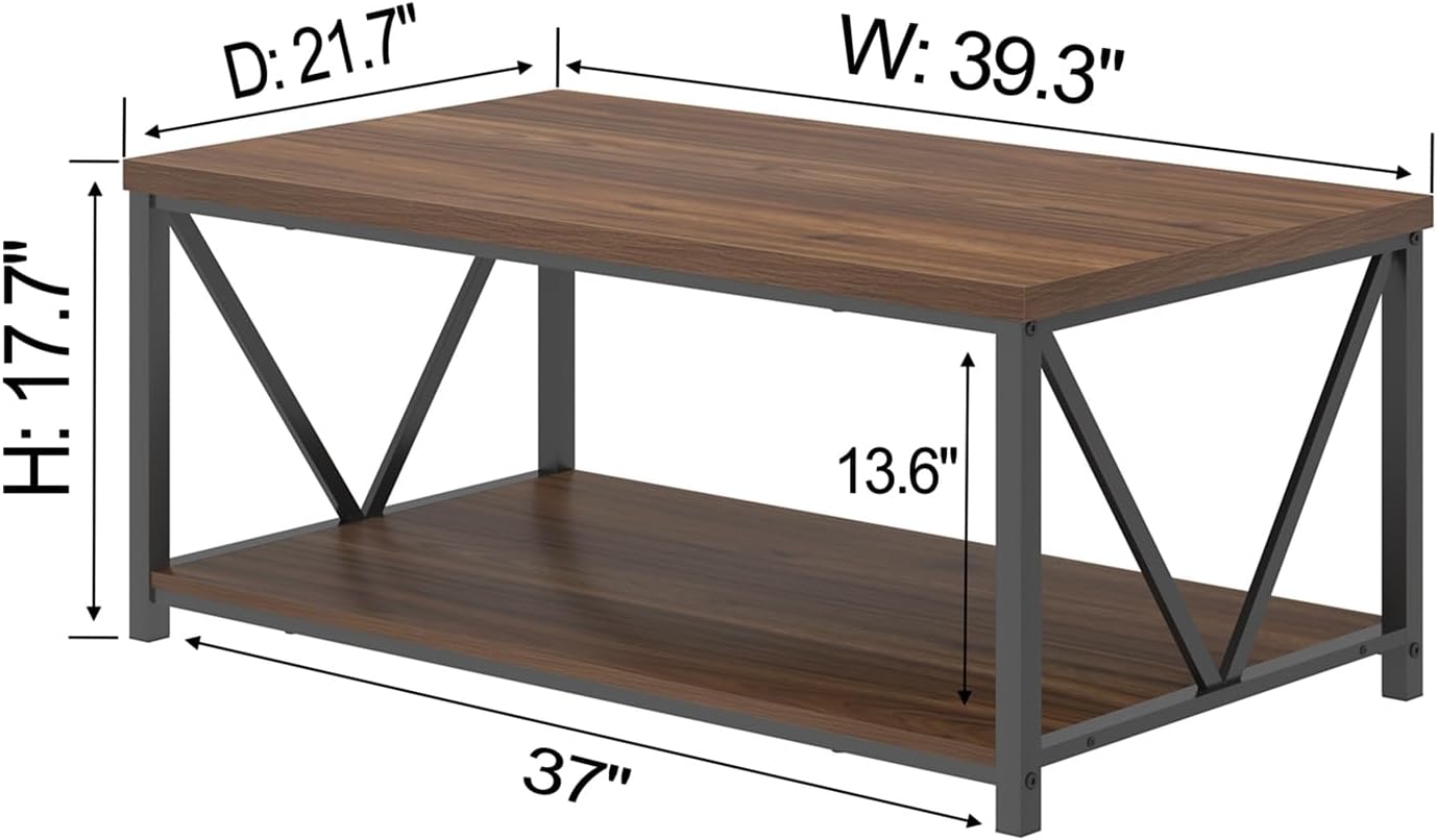 FOLUBAN Modern Coffee Table End Table and Entryway Table with Storage Shelf for Living Room, Rustic Walnut