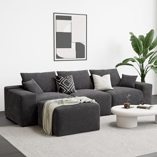 LIKIMIO 120" Modern L-Shaped Modular Sectional Sofa for Living Room, Corduroy Upholstery Green