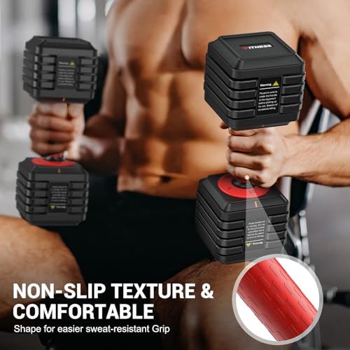 Adjustable Dumbbells Set of 2, 1-Sec Adjustable Weights Dumbbells Set, 5 in 1 Free Dumbbell with Anti-Slip Texture Handle