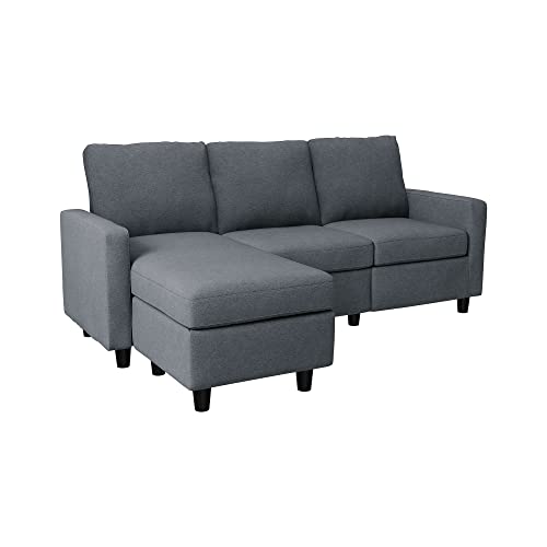 HONBAY Convertible Sectional Sofa, L Shaped Couch with Reversible Chaise for Small Space, Black