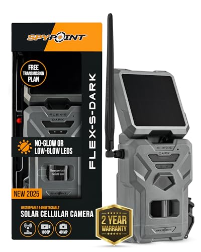 SPYPOINT Flex-S-Dark Solar Cellular Trail Camera – Built-in Solar Panel, 40MP Photos, 1080p Videos + Sound, No-Glow Game Camera, Night Vision