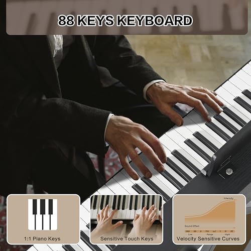 Digital Piano 88 Key Weighted with Piano Bench, 88 Key Full Size Semi Weighted Keyboard Piano, Electronic Piano for Beginner,with Adjustable Stand