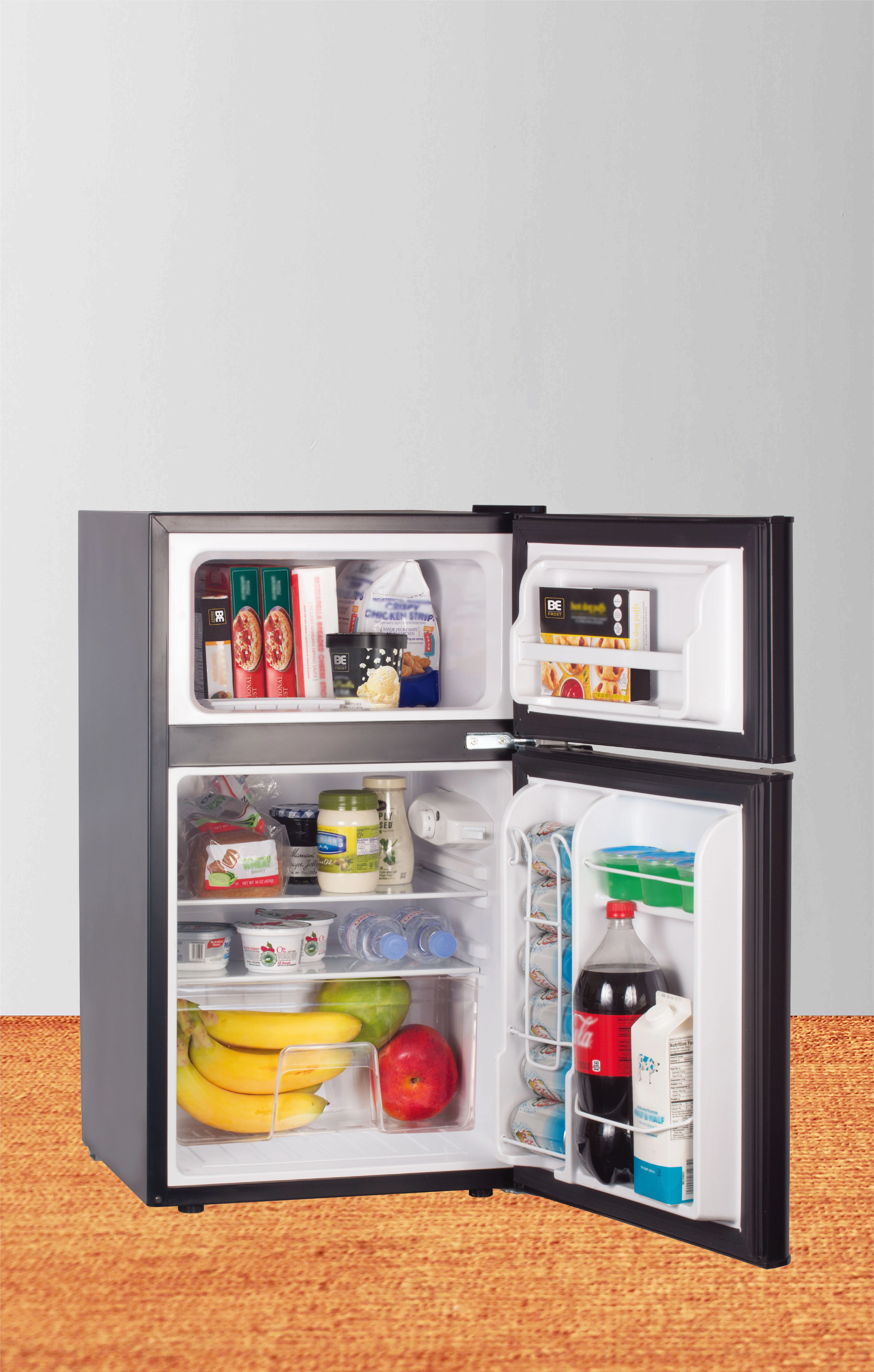 RCA 3.2 Cu Ft Two Door Mini Fridge with Freezer RFR832, Black
