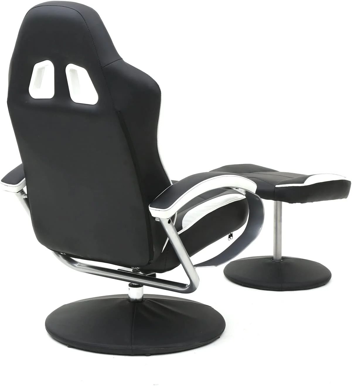 Black PU Racing Recliner Chair Set 360 Degree Swivel With Ottoman For Video Game Office Home Theater