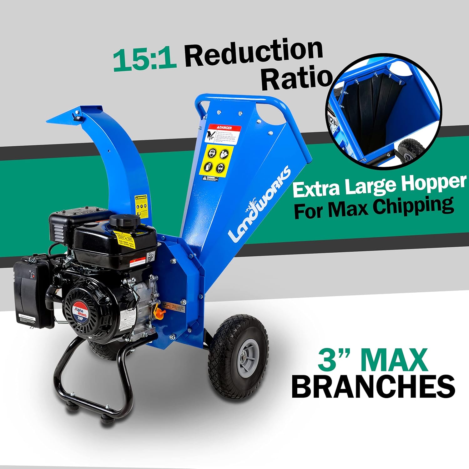 Landworks Mini Wood Chipper Shredder Mulcher Heavy Duty 7HP Compact Design 3 Inch Max Capacity