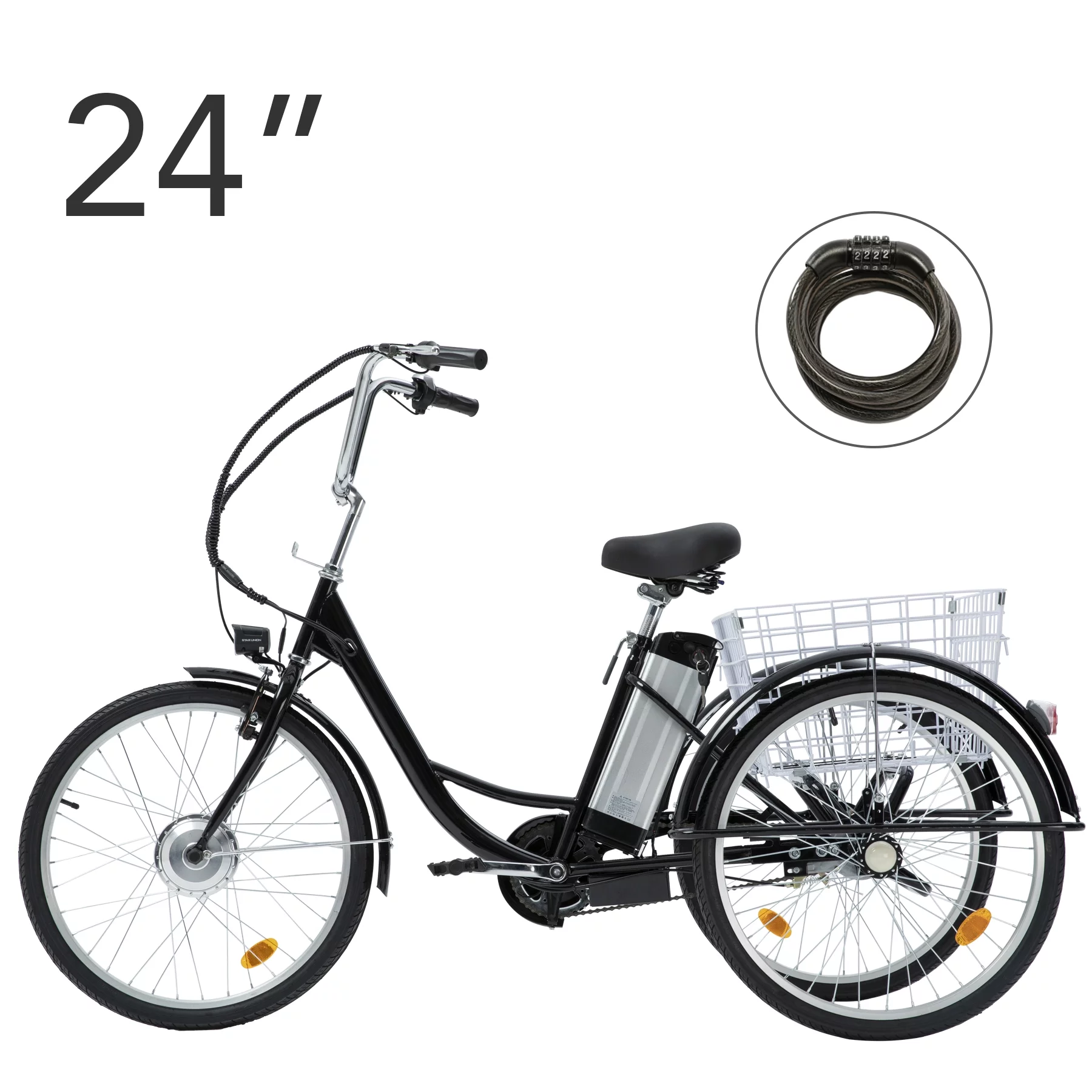 VIRIBUS 24 Inch Electric Trike Bike for Adults 36V 3 Wheel Electric Bicycle for Women Men, Black