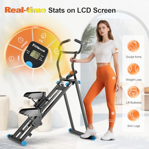Foldable Stair Stepper Machine for Home Gym - 350LB Capacity Cardio Climber with LCD Monitor, Non-Slip Pedals & Handbar