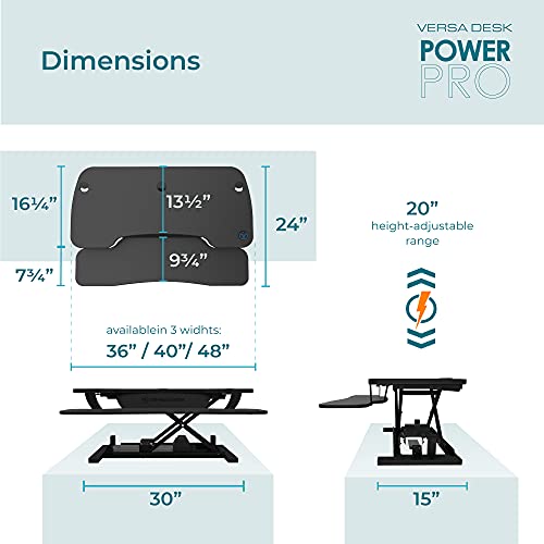 VERSADESK PowerPro™ 36 Inch Electric Standing Desk Converter, Height Adjustable Sit to Stand Up Desk Riser