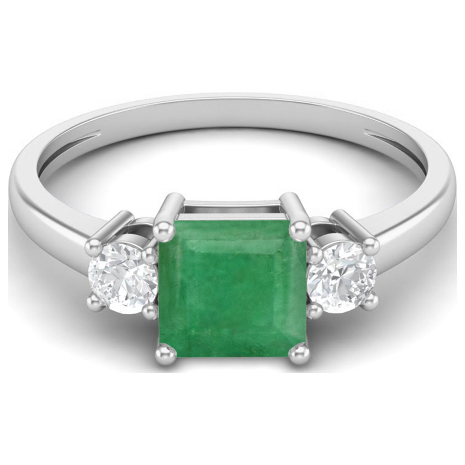 0.95 Ctw Princess cut Square Emerald 925 Sterling Silver Trio Stone Dainty Women Valentines Day Gifts Ring