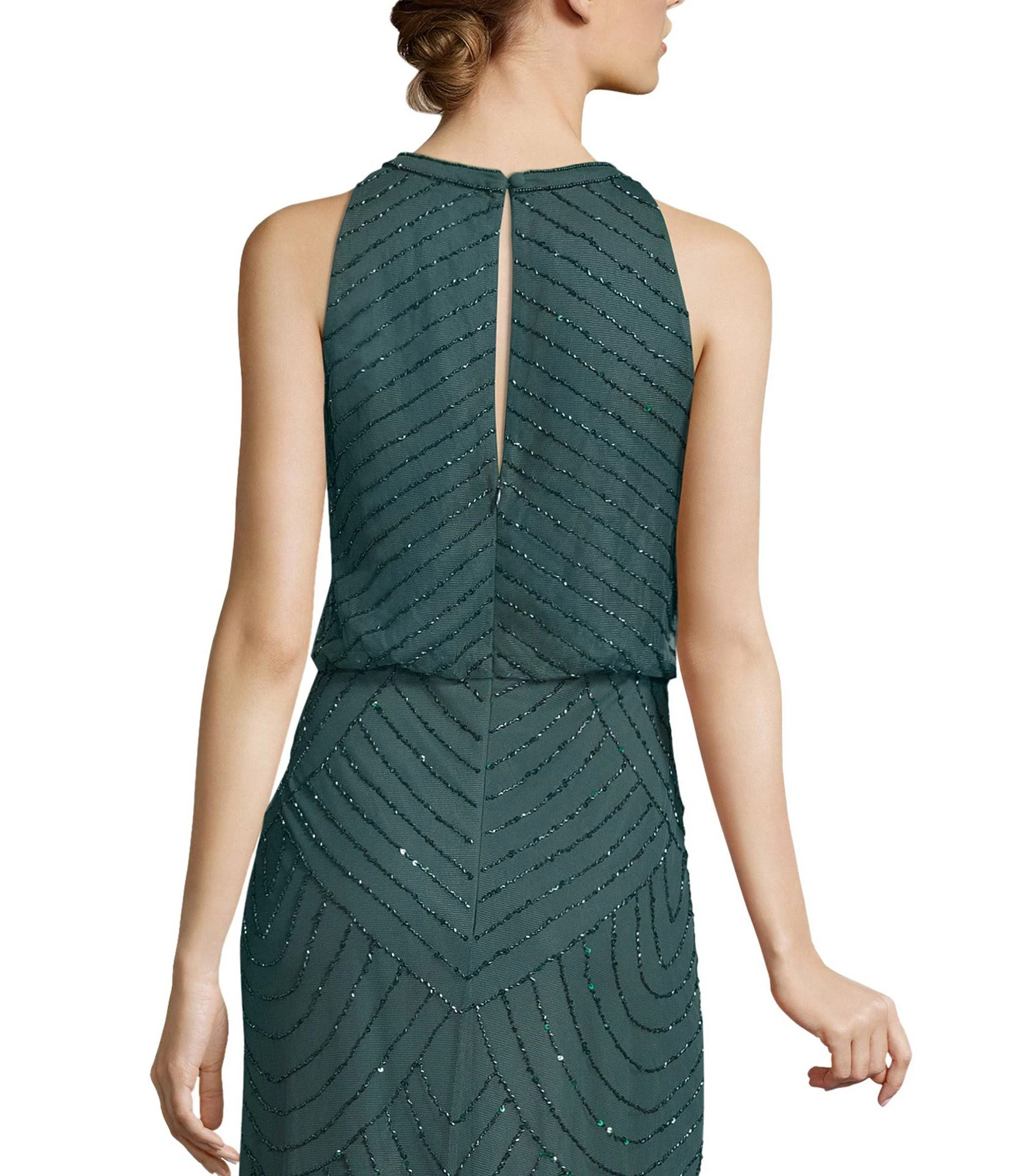 Adrianna Papell Beaded Keyhole Back Halter Gown - 14