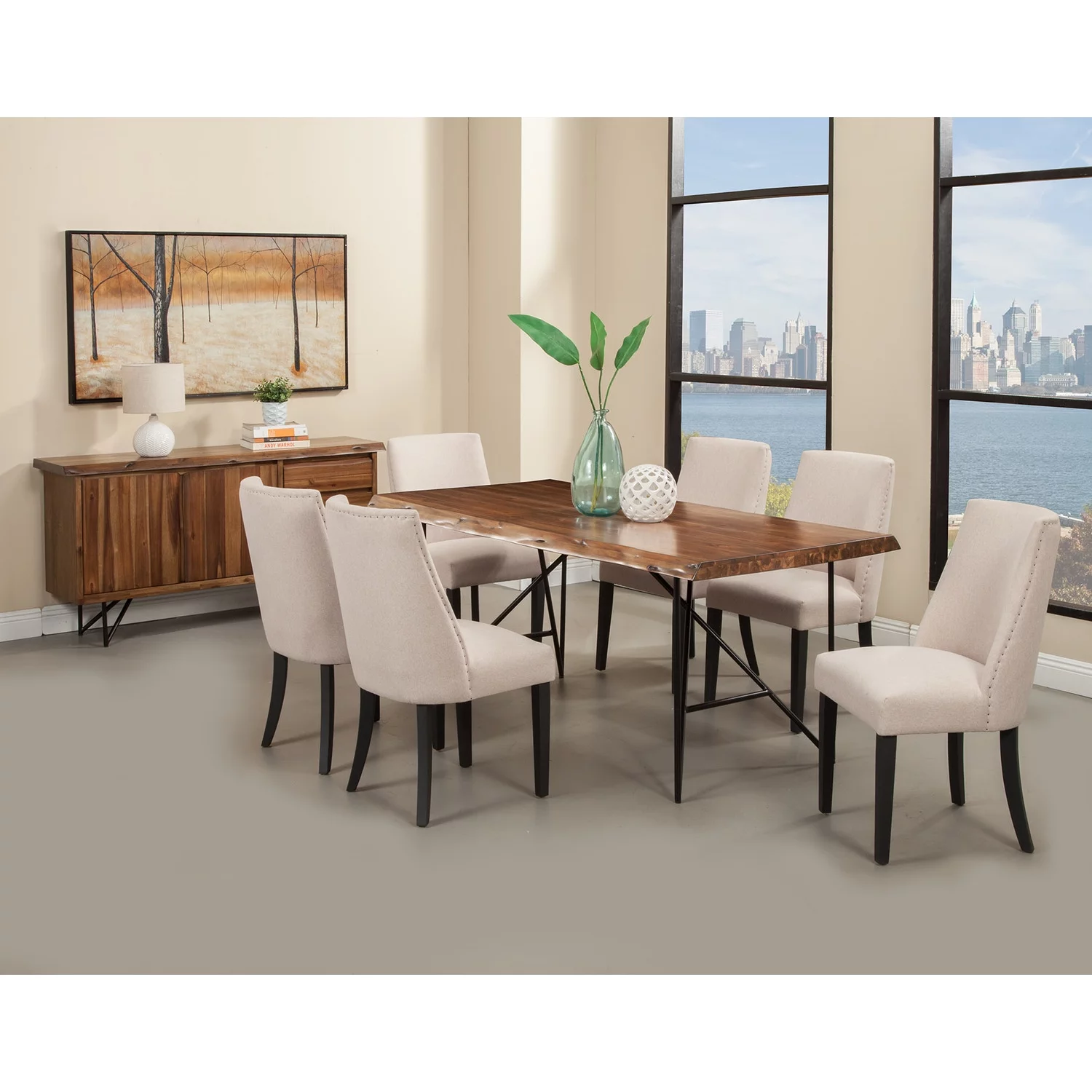 Alpine Furniture Live Edge Solid Wood Dining Table in Light Walnut (Brown)