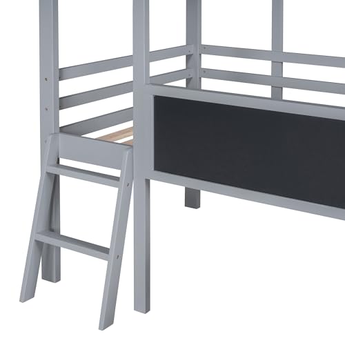 Harper & Bright Designs Kids Twin Low Loft Bed with Slide and Storage Shelves, Wood Playhouse Loft Bed Frame with a Tent & Stairs