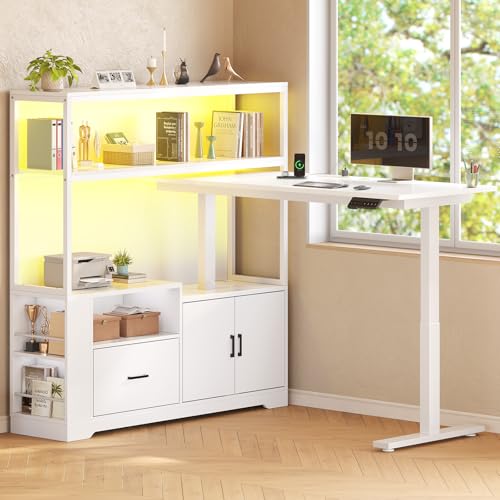 SEDETA L Shaped Standing Desk, Reversible Computer Office Desk with Drawers & Hutch