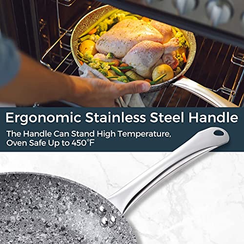 KOCH SYSTEME CS 8"+11" Premium Nonstick granite stone Frying Pan Sets, Gray Nonstick Frying Pan Sets with Lids, Aluminum Pan for Effortless Cooking