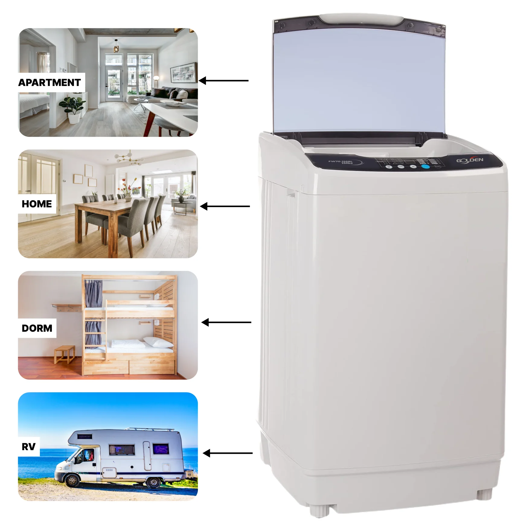 GOLDEN 15.4 LB/1.9 Cu Ft Portable Washer Top load with LED Display and Faucet Adapter, Fully Automatic Washing Machine with Timed Settings