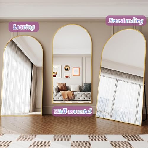 Full Length Mirror, 76"x34" Arched Floor Mirror Freestanding, Floor Standing Full Body Mirror with Stand for Bedroom