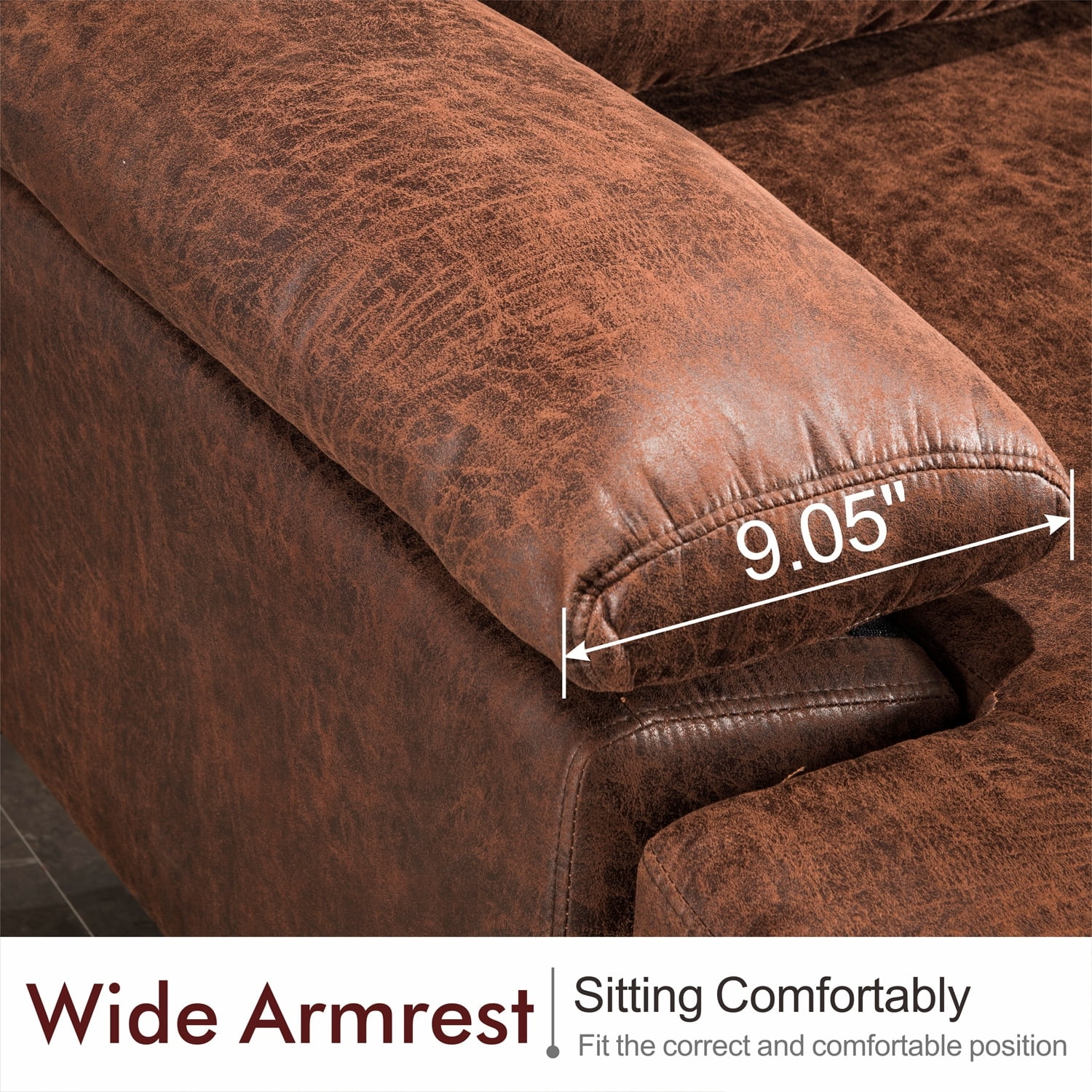 OVIOS  Mid-Century SUEDE Leather Chaise Reversible Sofa Brown Suede Left Facing Classic
