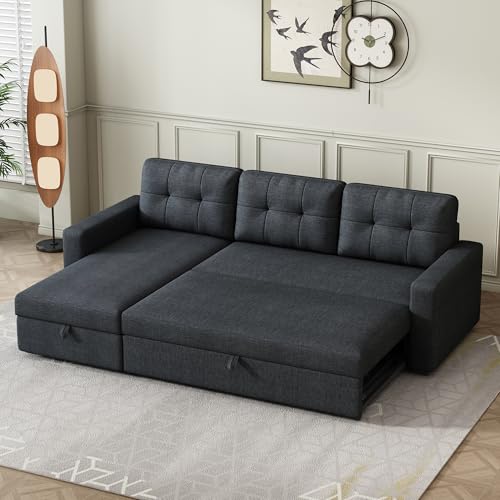 Ball & Cast L-Shape Reversible Sectional Sleeper Sofa Bed 4 in 1 Pull Out Couch with Storage Chaise & Removable Back Cushions