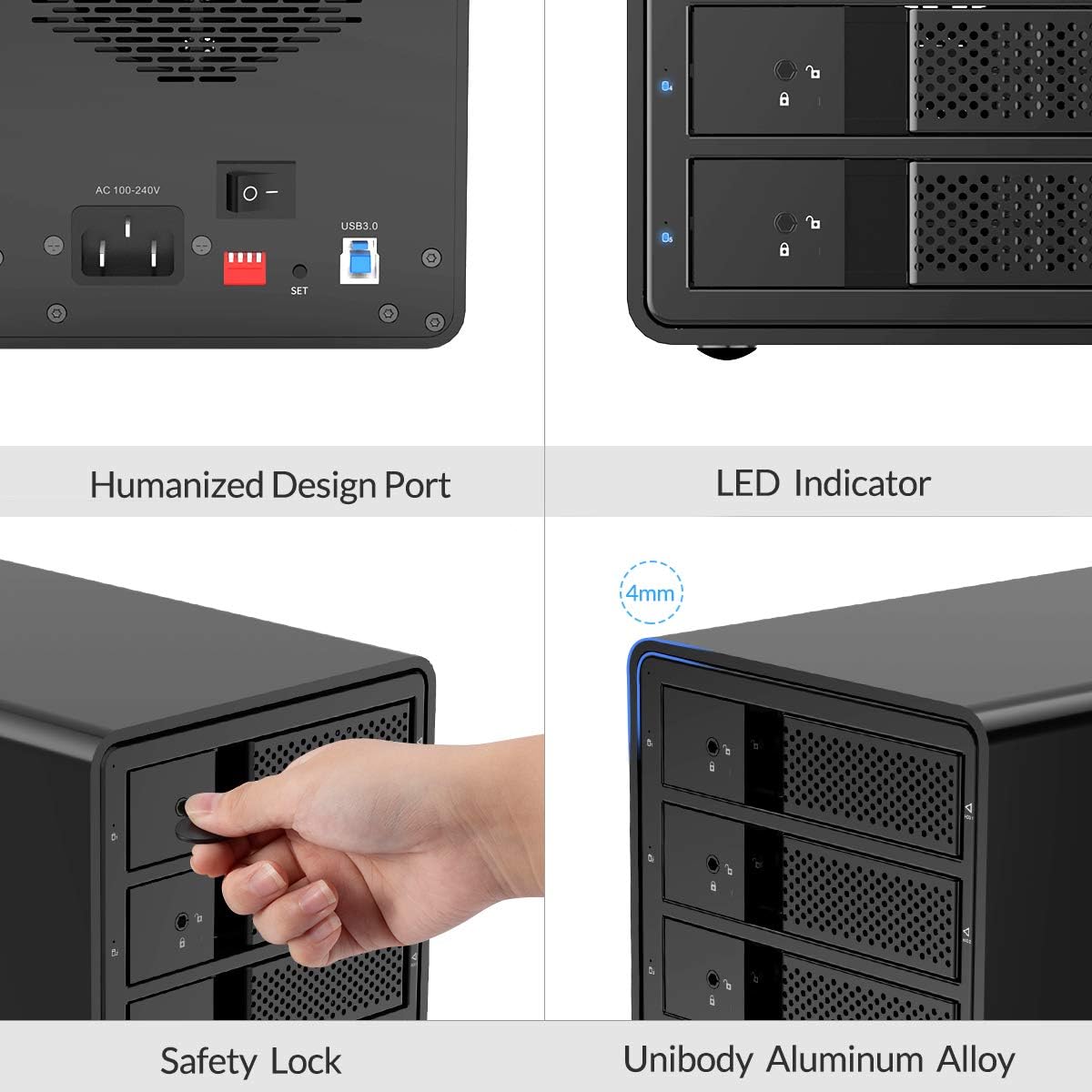 ORICO 5 Bay External Hard Drive Enclosure USB 3.0 3.5 inch Chia Support 80TB (5 x 16TB) Aluminum Alloy HDD Enclosure with Fan / 150W Disk Data