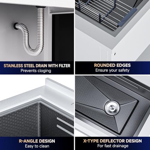 Stainless Steel Utility Sink 36“, Freestanding Laundry Sink with Upgraded Pull Out Faucet, Hose, Drain Kit & Solid Shelf. Utility Sink for Kitchen