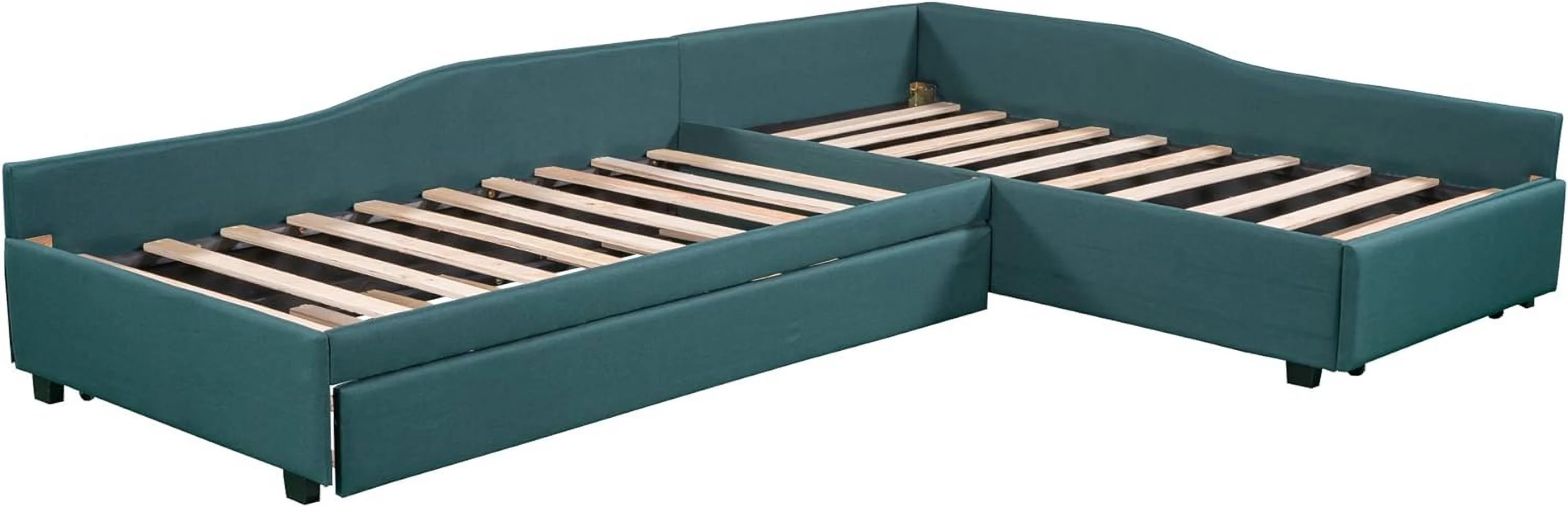 Upholstered Double Size Daybed With Trundle And Drawer, Living Room Sofa Bed, No Box Spring Need (Green)