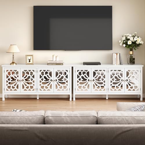 RoyalCraft Buffet Cabinet with Mirror Butterfly Carved Door, 63'' Sideboard Cabinet with Adjustable Shelves