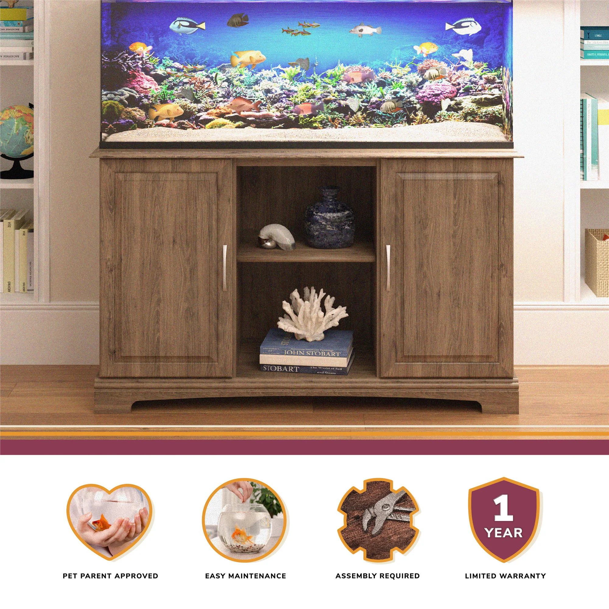 Ameriwood Home Alta Vista 50 - 75 Gallon Aquarium Stand, Ivory Oak