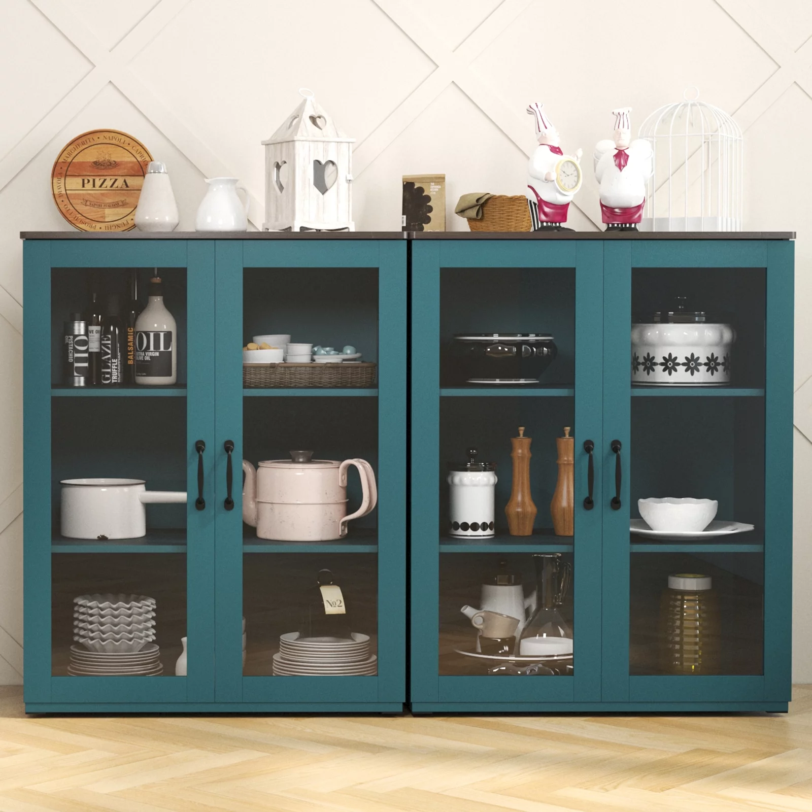 REHOOPEX Storage Buffet Cabinet with Glass Doors, Display Cabinet 36"H for Home Kitchen, Hallway
