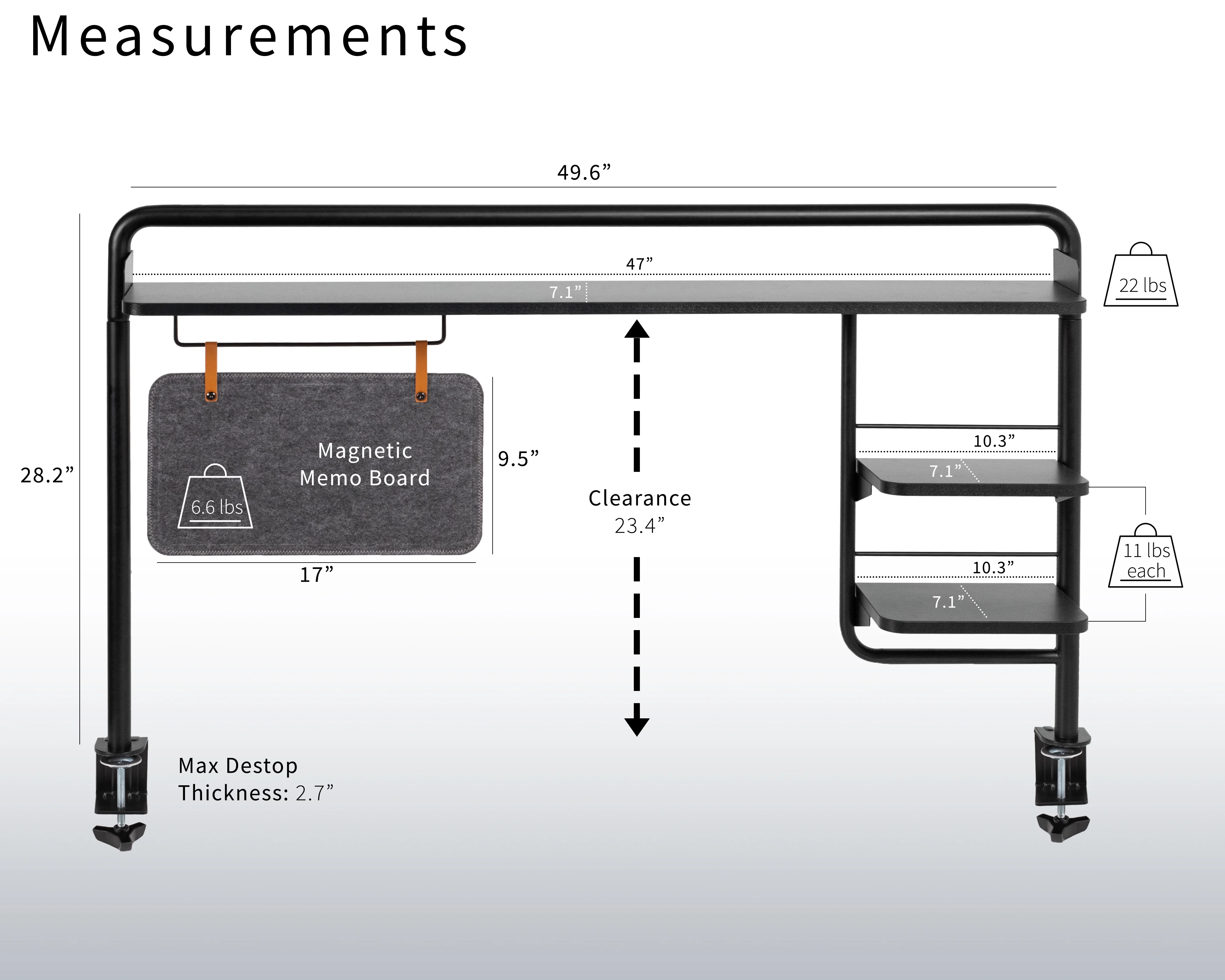 VIVO Clamp-on Desktop Shelving System with Magnetic Memo Board