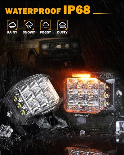 Auxbeam V-MAX Series 72W LED Pod Driving Lights, 4x2.5 Inch Rectangle Side Shooter Offroad Cube Spotlights with Amber DRL
