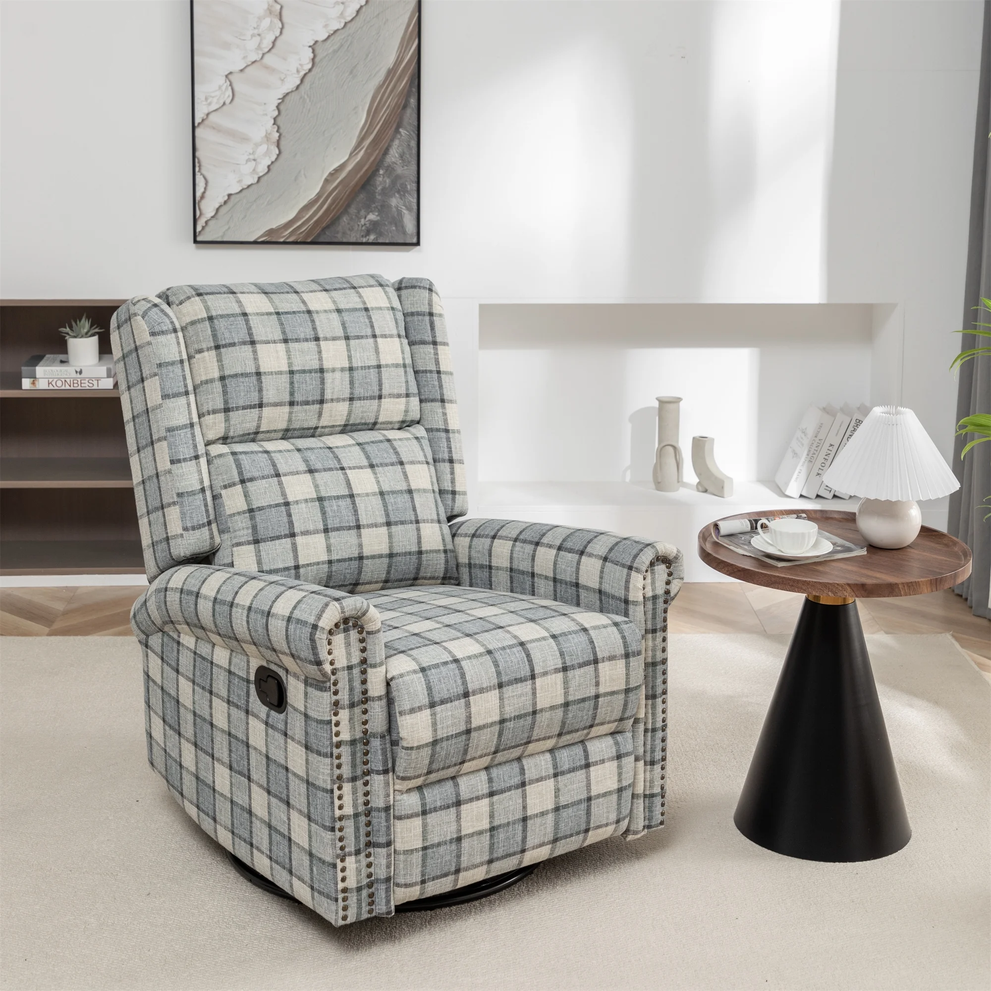 Swivel Rocker Recliner Chair, Manual Rocking Recliner Chair, Wingback Swivel Recliner Chair, Glider 360 Degree Swivel Chair with Padded Seat