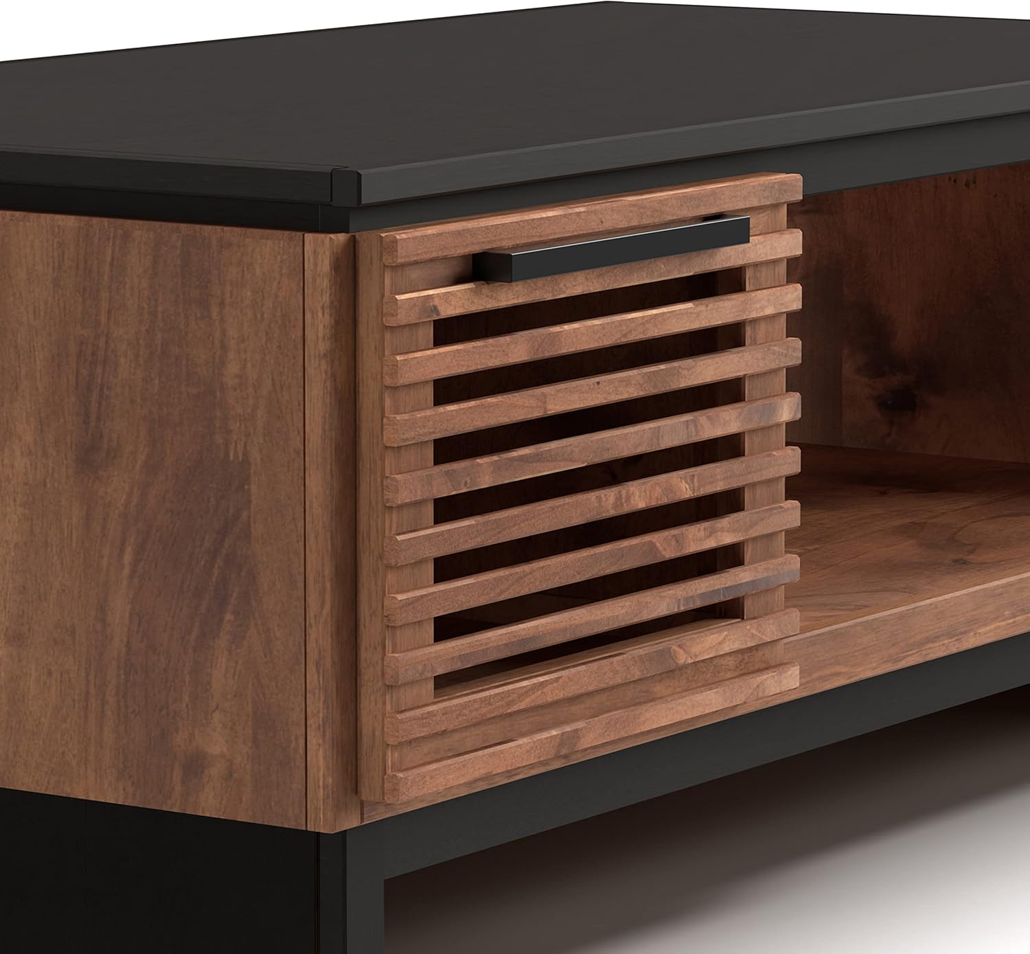 Bridgevine Home Graceland Modern Coffee Table, 47 inches, Fully Assembled, Poplar Solid Wood, Bourbon and Black Finish