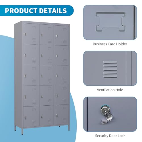 3 Doors Lockers for Employees, Steel Storage Lockers Lockable, Metal Locker Storage Cabinet for Home Office School Gym, Require Assembly (Grey)