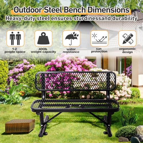 8FT Heavy Duty Park Bench with Back Portable Frame, Outdoor Metal Park Bench with Backrest, Steel Mesh Outdoor Bench for Garden, Lawn, Patio, Porch