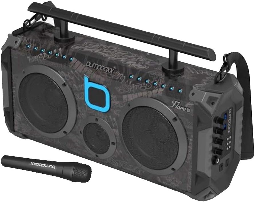 Bumpboxx Bluetooth Boombox Flare8 Black | Retro Boombox with Bluetooth Speaker | Rechargeable Bluetooth Speaker