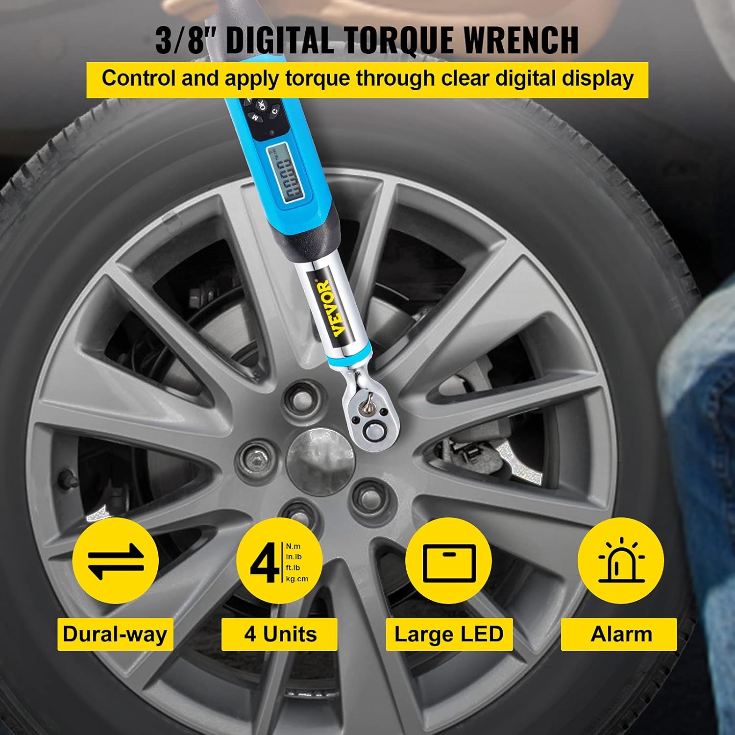 VEVOR Digital Torque Wrench, 3/8 Drive Electronic Torque Wrench, Torque Wrench Kit 1.1-22.12 ft-lbs Torque Range Accurate to ±2%