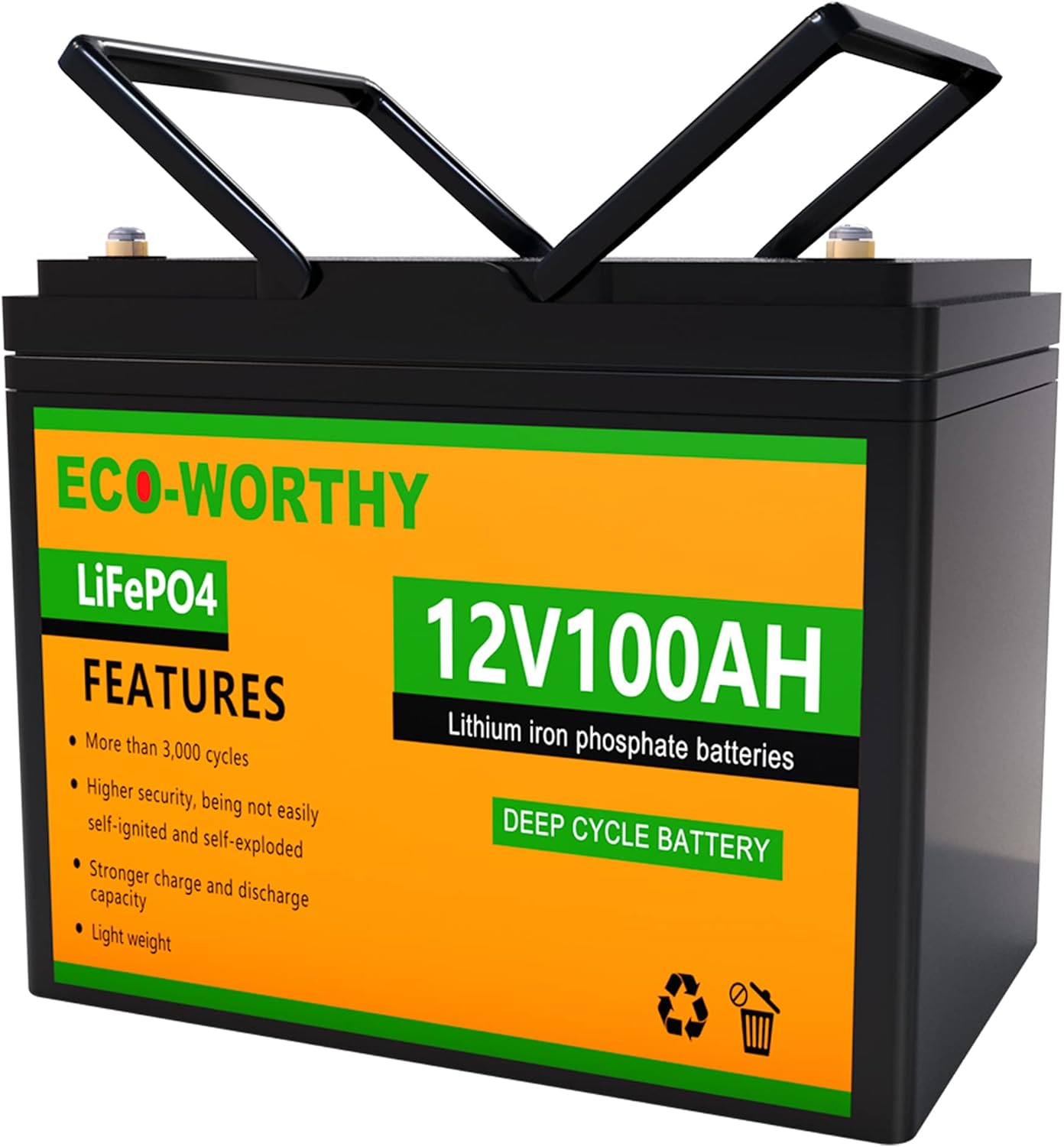 ECO-WORTHY 12V 100AH LiFePO4 3000+ Cycle Lithium Iron Phosphate fast charging Battery with BMS, Rechargeable battery for RV, Camping, Marine