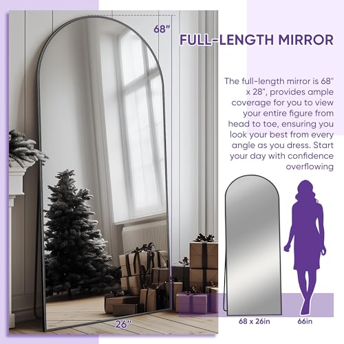 Full Length Mirror, 76"x34" Arched Floor Mirror Freestanding, Floor Standing Full Body Mirror with Stand for Bedroom