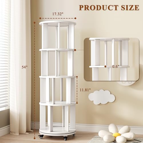 6 Tier Rotating Bookshelf Tower Spinning Bookshelf with Swivel Wheels Book Shelf Rotating Storage Tower for Kids Adult Narrow Walnut Solid Wood