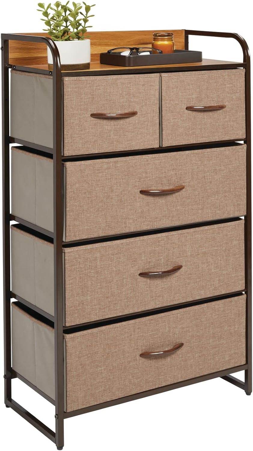 mDesign Tall Dresser Storage Chest - Vanity Furniture Cabinet Tower Unit for Bedroom, Office, and Closet - Textured Print - 5 Removable Drawers