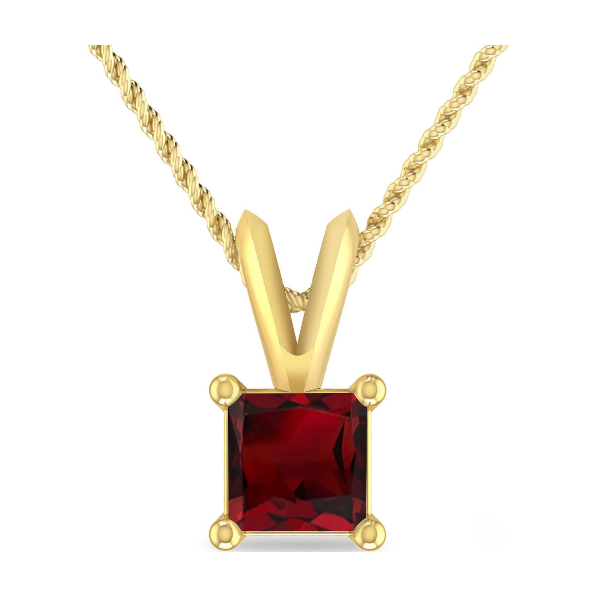 1/3 Carat Princess Shape Garnet 10K Yellow Gold V-bail Solitaire Pendant Necklace For Women ( Gemstone 4.00MM )