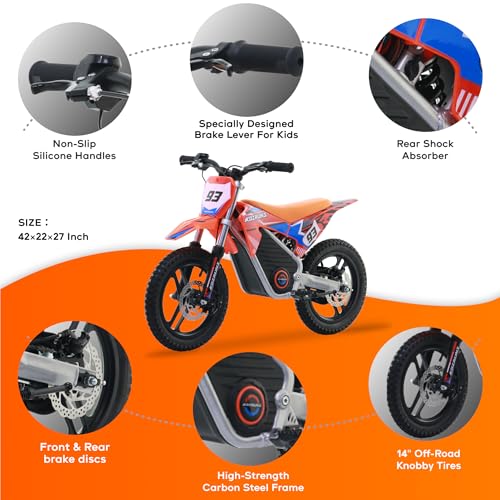 AIII Electric Dirt Bike for Kids 3-7, High Performance Racing Grade Motorcycle, Up to 8MPH, 2 Speed Settings, 12-Inch Off-Road Tires