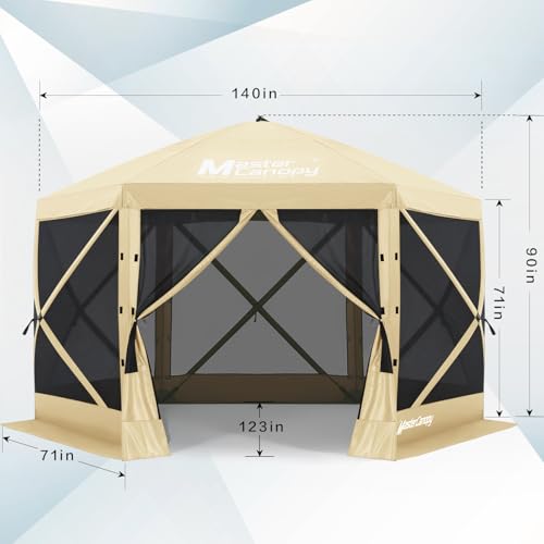 MASTERCANOPY 12x12FT Pop Up Gazebo Screen Tent - Instant Screen House with Netting, Quick Set, Outdoor Canopy Shelter with Carry Bag for Camping