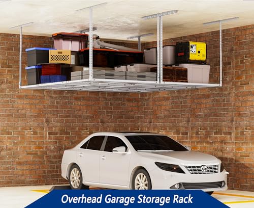 3 x 8FT Overhead Garage Storage Rack,Adjustable Ceiling Storage Racks,Garage Shelving Heavy Duty Storage Organizer System
