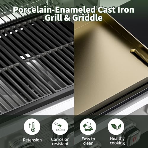 Brand-Man Griddle Grill Combo 6-Burner, 2 in 1 Versatile Propane Gas Grill and Griddle with Double Stainless Steel Lids