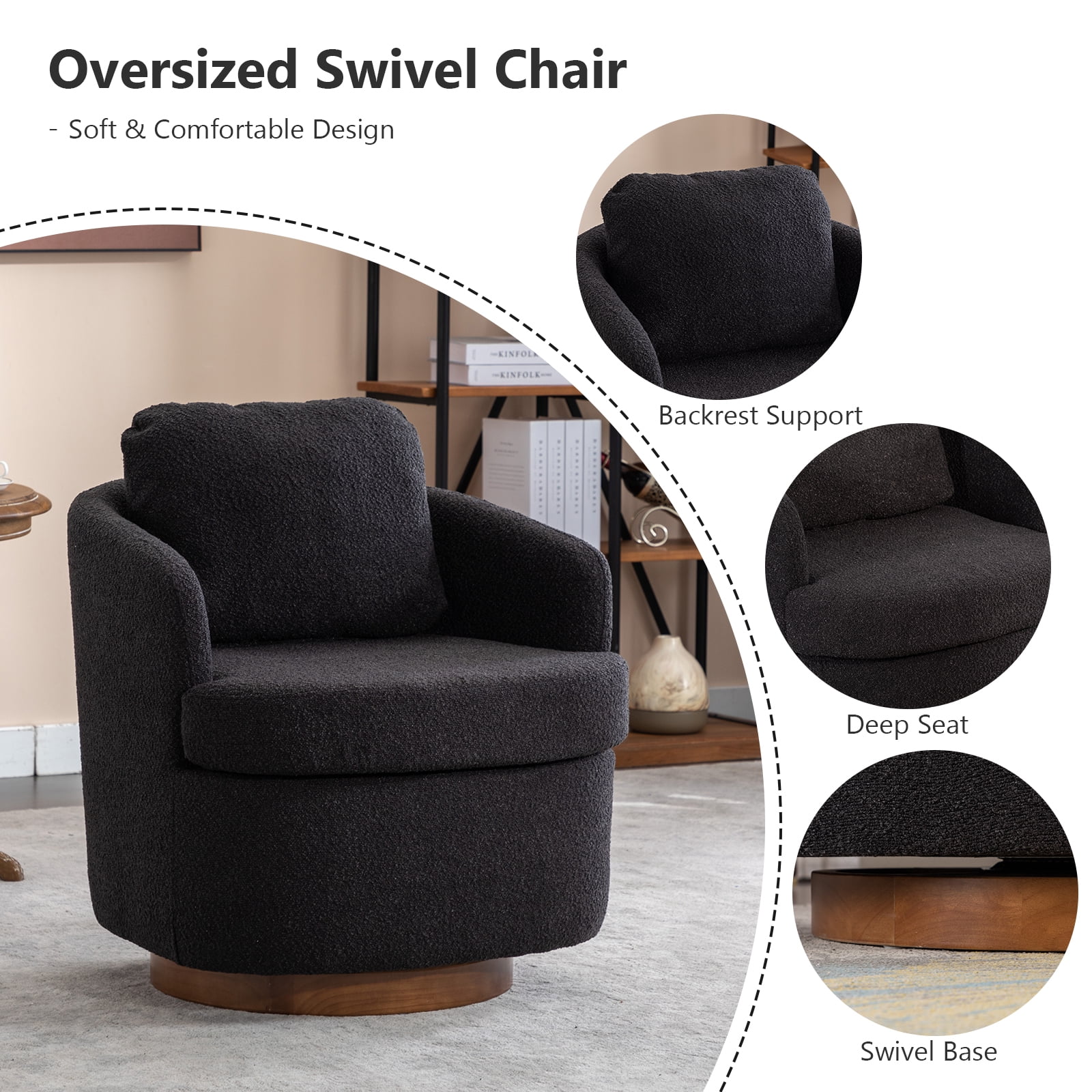 Lecut Swivel Accent Chair for Living Room, Oversized 360&deg