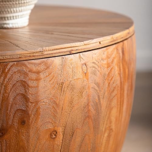 31.50" Farmhouse Wood Round Cofee Table for Living Room - Vintage Style Bucket Shaped Coffee Center Table with Storage Function