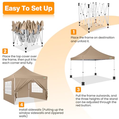 10x10 Pop Up Canopy Tent with 4 Sidewalls and Mesh Windows 2.0