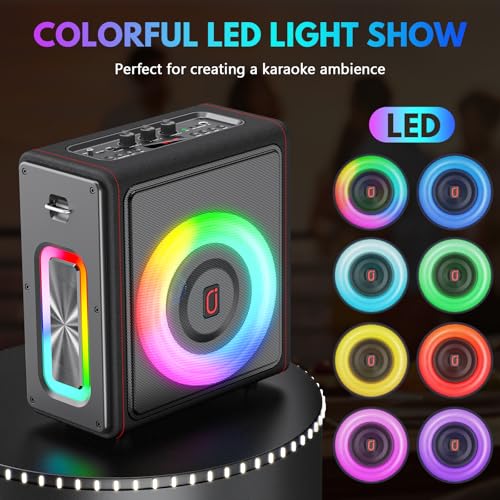 Karaoke Machine, Portable Bluetooth 5.3 Speaker with 2 Wireless Microphones for Adults, PA System with Pitch Correction & Echo Adjustment